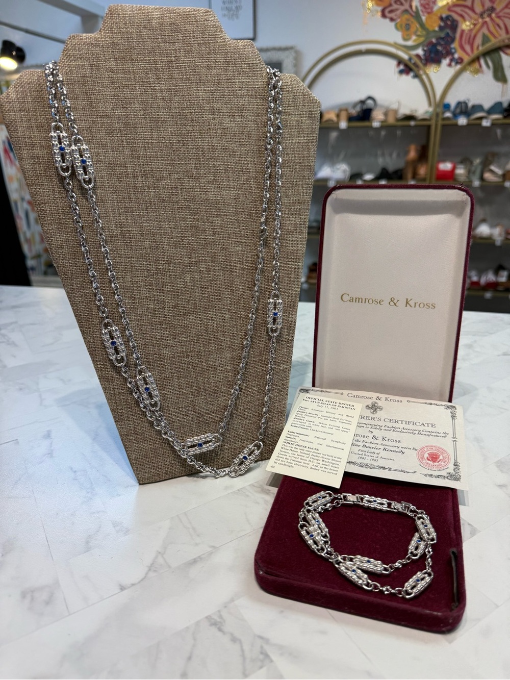 Camrose & Kross Jacqueline Kennedy Silvertone Necklace + Bracelet